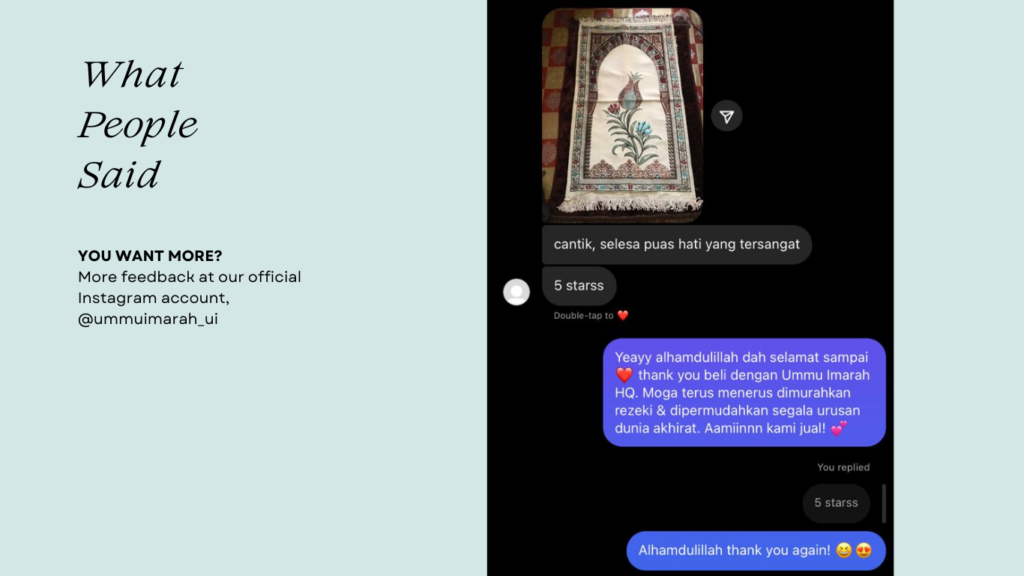 Ramadan Kit Sejadah Ummu Imarah HQ - Customer Feedback