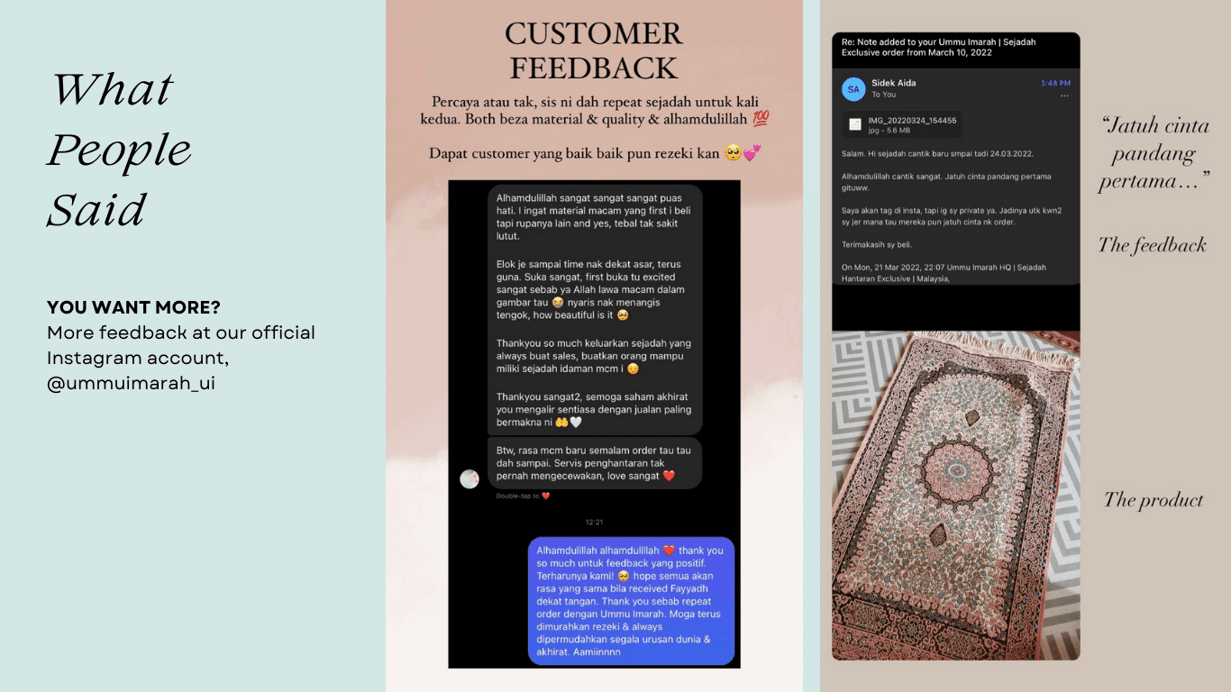 Sejadah Exclusive Ummu Imarah HQ - Customer Feedback